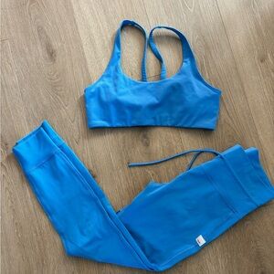 Vuori set in sky blue (daily leggings and Yosemite bra)